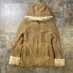 wilson’s leather vintage 90s beige and white fur zip up coat size small